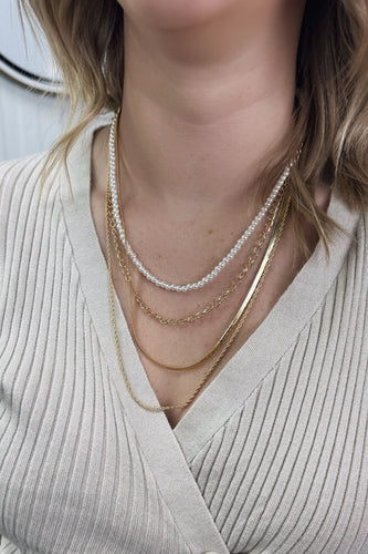 LAYERED LINK PEARL NECKLACE