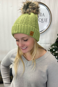 GREEN CABLE POM HAT
